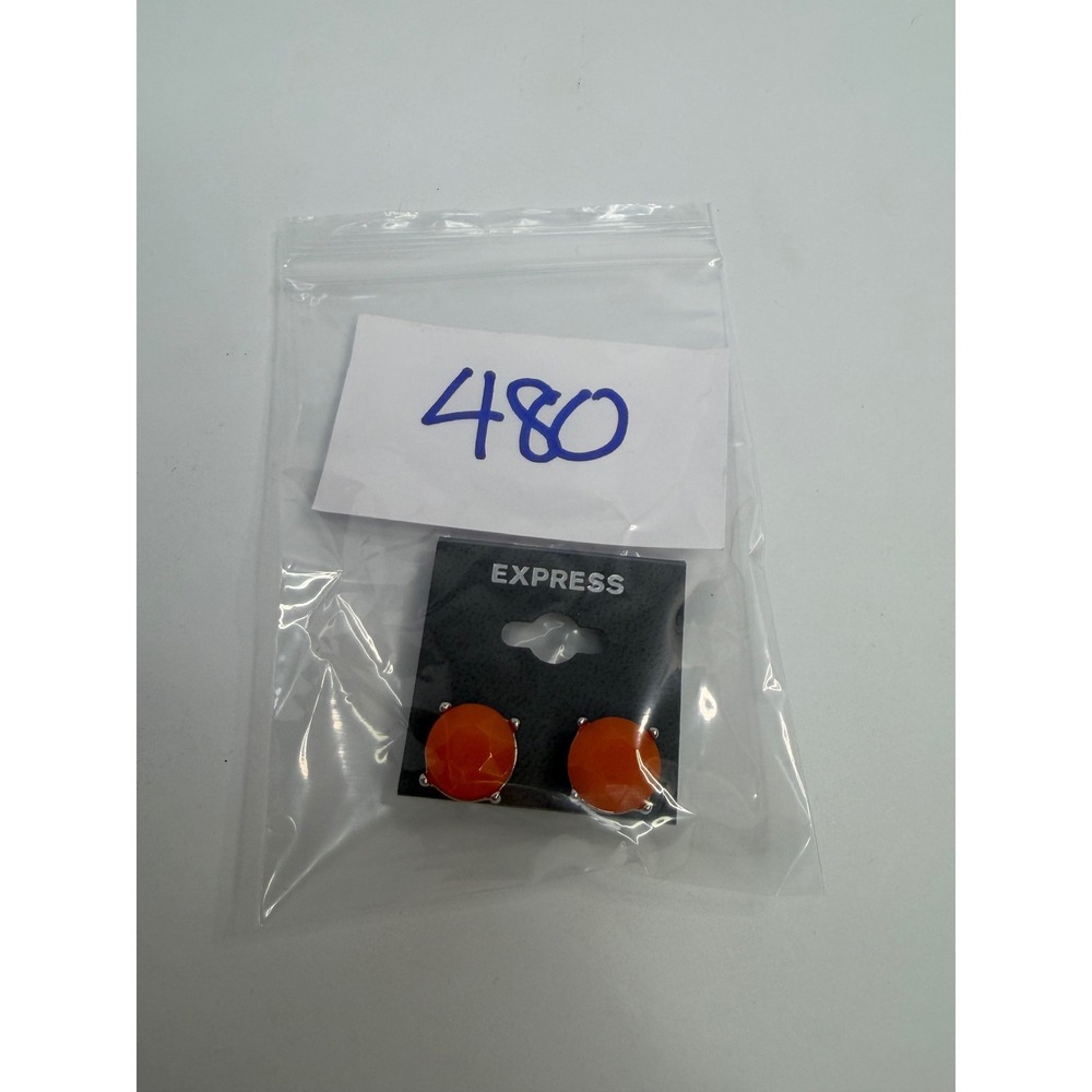 Express Orange Faceted Round Stud Earrings Silver Tone Backs NWT Y2K Retro - Picture 4 of 4